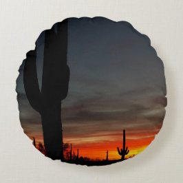 Arizona Sunset Sonoran Desert with Saguaro Cactus Rund Kudde