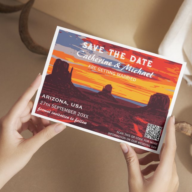 Arizona Sunset Travel Poster Stil QR-kod Spara Datumet (Skapare uppladdad)