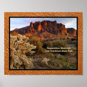 Arizona Superstition Mountain Cactus Faux Leather Poster