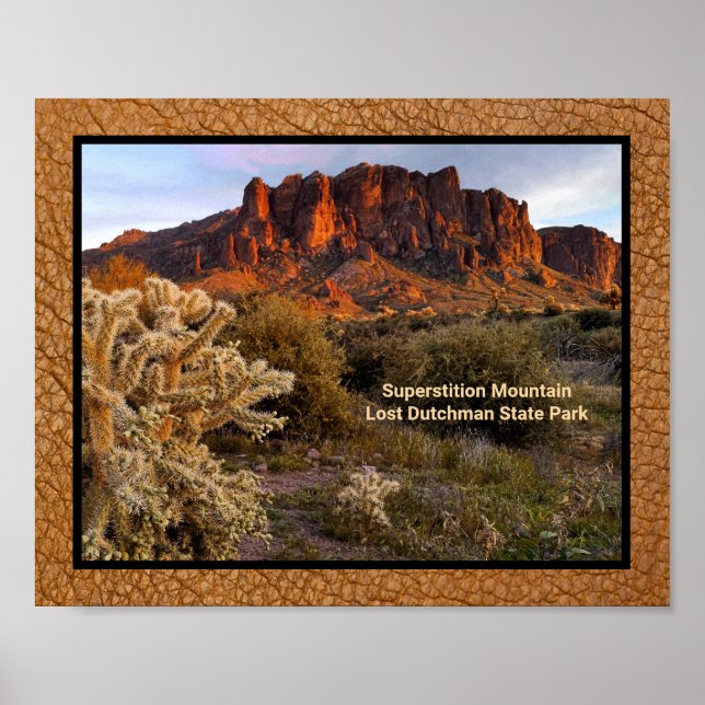 Arizona Superstition Mountain Cactus Faux Leather Poster (Framsidan)