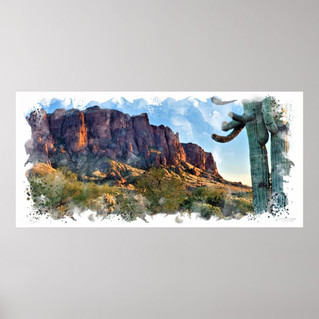 Arizona Superstition Mountain Saguaro Cactus Poster (Framsidan)