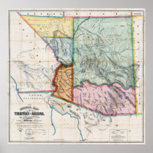 ARIZONA-TERRITORIET KARTA 1865 POSTER