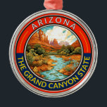 Arizona Travel Art Badge Julgransprydnad Metall<br><div class="desc">Resedesign för Arizona-retrovektor. Denna designad-stil-resekonst,  med sin blandning av djärvt färg och vintage,  är  för att inspirera äventyr.</div>