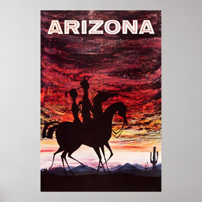 Arizona Travel Poster Desert Sunset Art Cowboy Pri (Framsidan)