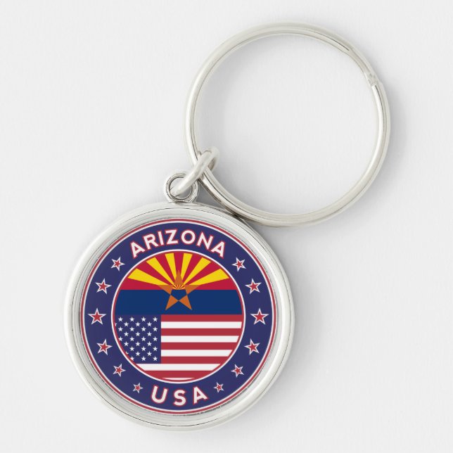 Arizona, USA stater Rund Silverfärgad Nyckelring (Framsidan)