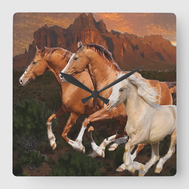 Arizona vilda hästar fyrkantig klocka (Framsida)