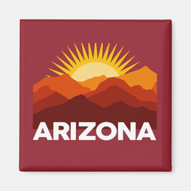 Arizona Vintage Retro Solnedgång Berg Röd Magnet (Framsidan)