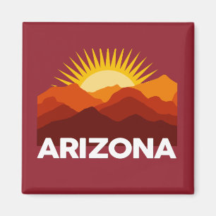 Arizona Vintage Retro Sunset Mountain Red Magnet