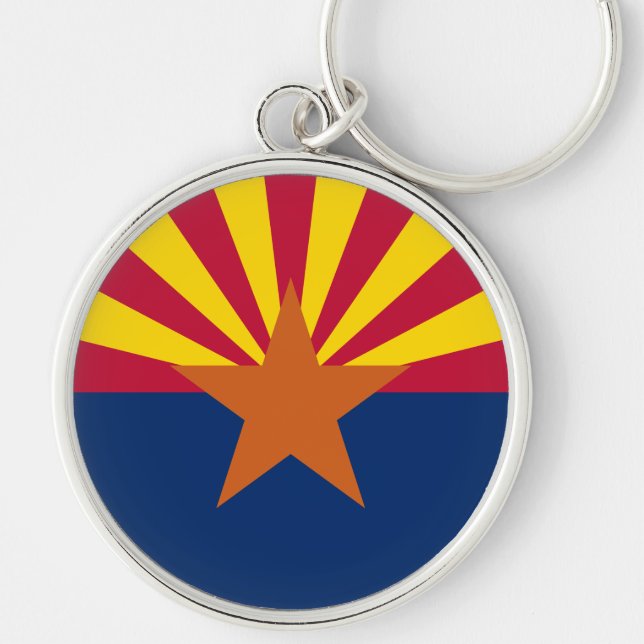Arizonas delstatsflagga rund silverfärgad nyckelring (Framsidan)