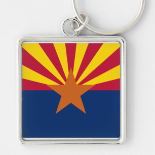 Arizonas flagga: Stjärna som sätter solen, Koppars Fyrkantig Silverfärgad Nyckelring