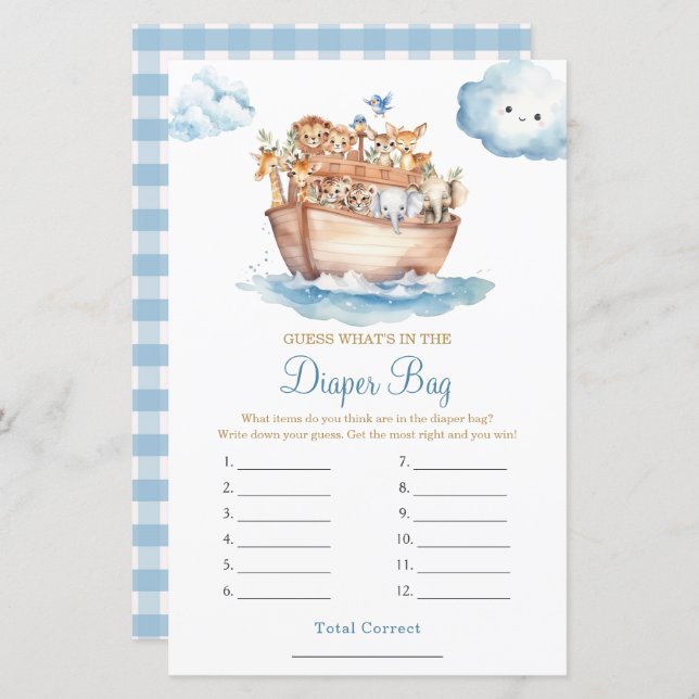 Ark Baby Shower What's in Diaper Bag (Fram/baksida)