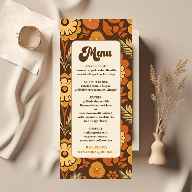 Ark Modern Retro 70-tals Blommig Bröllop Meny (Skapare uppladdad)