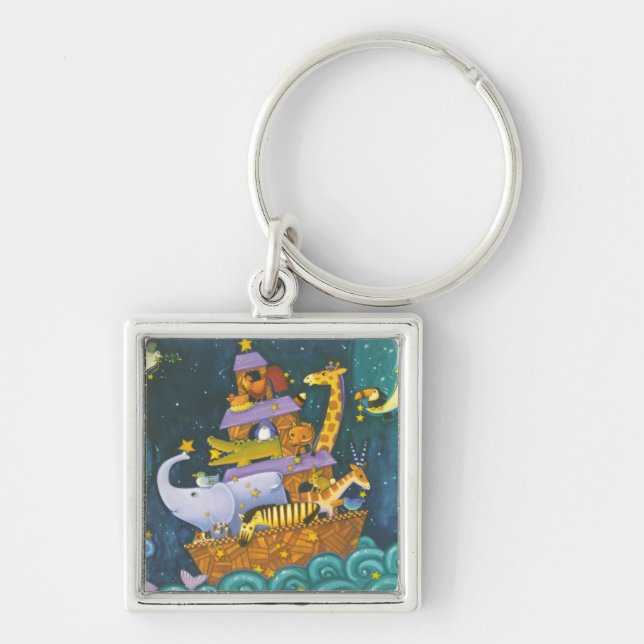 Ark på natten fyrkantig silverfärgad nyckelring (Framsidan)
