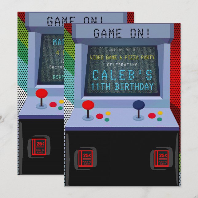 Arkadbarnkalas med TV-spel Inbjudningar (Fram/baksida)