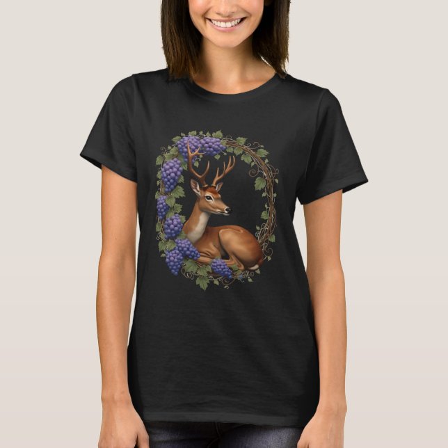 Arkansan State Deer And Grape Vine Vector Design T Shirt (Framsida)