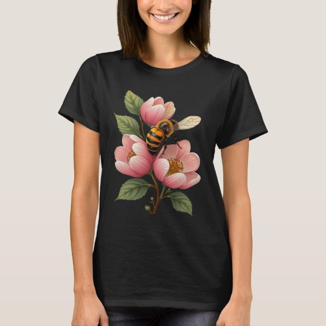Arkansan State Honey Bee And Apple Blossom Vector  T Shirt (Framsida)
