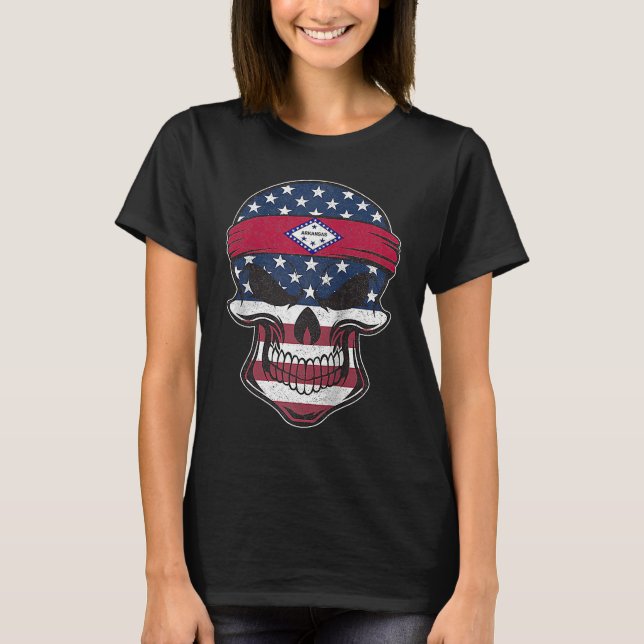 Arkansas American Flag Skull  State Flag Arkansas  T Shirt (Framsida)