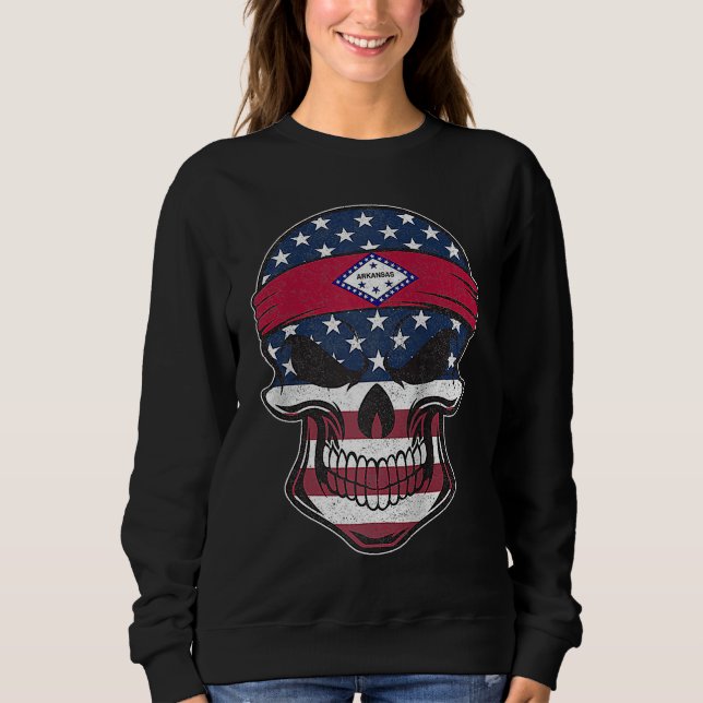 Arkansas American Flag Skull  State Flag Arkansas  T Shirt (Framsida)
