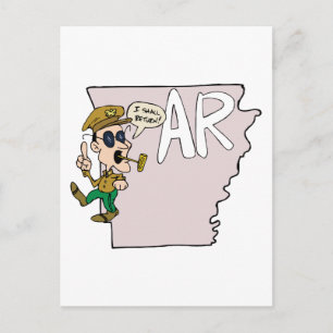 Arkansas AR Karta & Douglas MacArthur Tecknad Vykort
