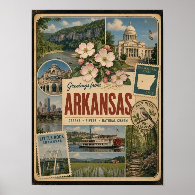 Arkansas Autentisk Vintage Stil Poster (Framsidan)