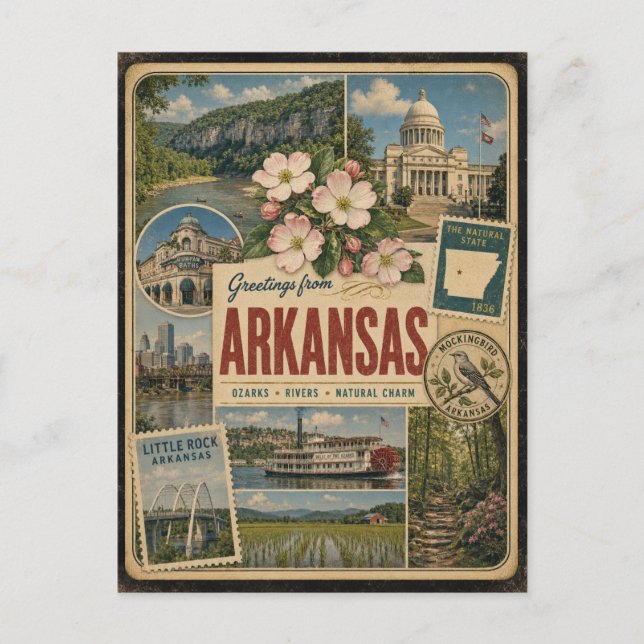 Arkansas Autentisk Vintagestil Vykort (Framsida)