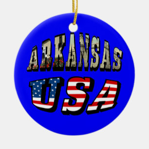 Arkansas Bild och USA flagga Julgransprydnad Keramik
