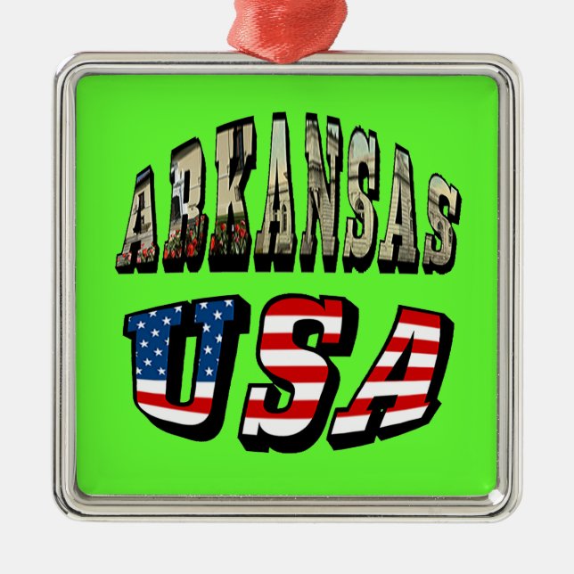 Arkansas Bild och USA flagga Julgransprydnad Metall (Framsidan)