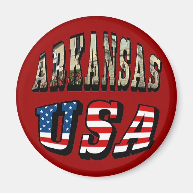 Arkansas Bild och USA flagga Magnet (Framsidan)