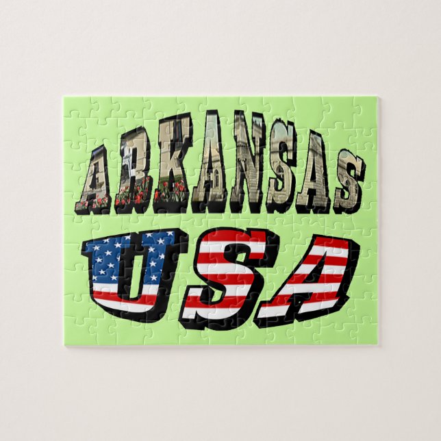 Arkansas Bild och USA flagga Pussel (Horisontell)