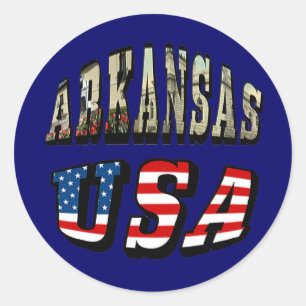 Arkansas Bild och USA flagga Runt Klistermärke