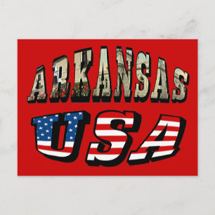 Arkansas Bild och USA Flagga Text Vykort