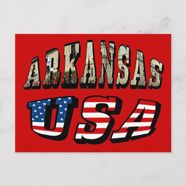 Arkansas Bild och USA Flagga Text Vykort (Framsida)