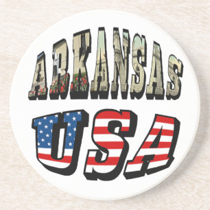 Arkansas Bild och USA flagga Underlägg Sandsten