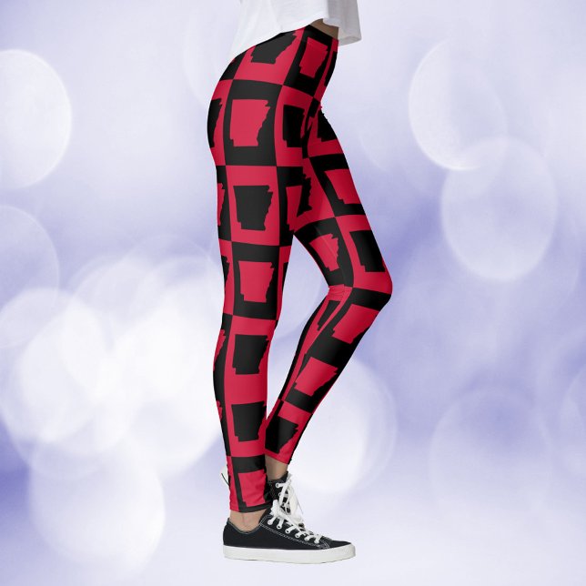 Arkansas Black and Red Pattern Leggings (A pair of leggings featuring a red and black pattern of Arkansas.)