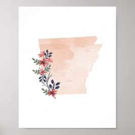 Arkansas Blommigt Watercolor State Poster
