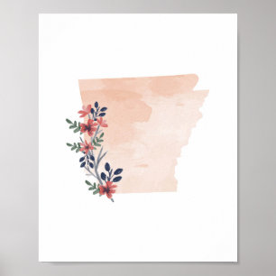 Arkansas Blommigt Watercolor State Poster