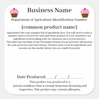 Arkansas Cottage Law/ Food Freedom Act 2021 w/ID# Fyrkantigt Klistermärke
