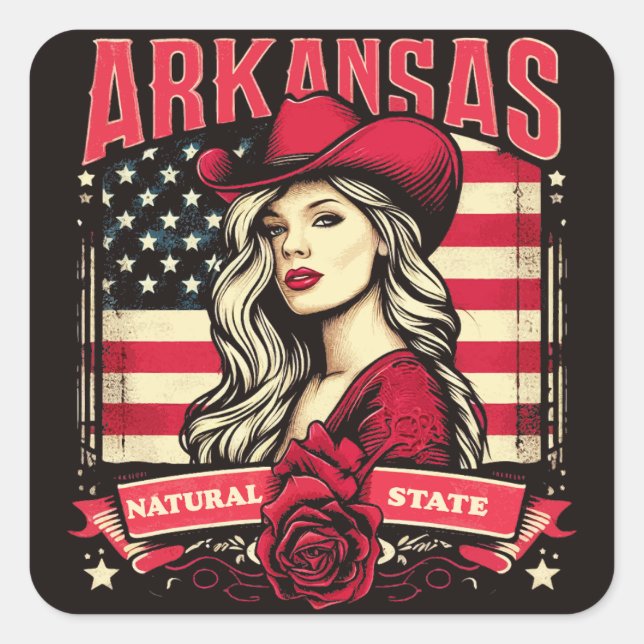 Arkansas Cowgirl Fyrkantigt Klistermärke (Framsida)