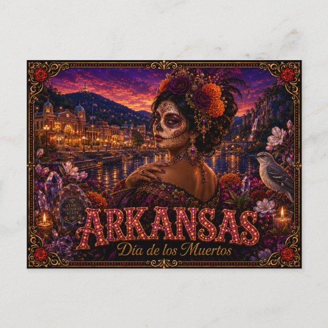Arkansas Día de los Muertos Retro Vykort (Framsida)