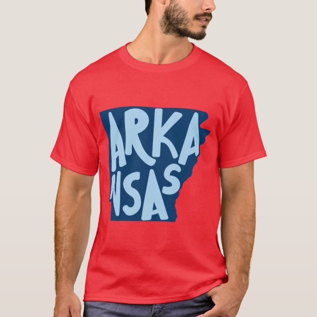 Arkansas Doodle Brev Karta Outlineblue T Shirt (Framsida)