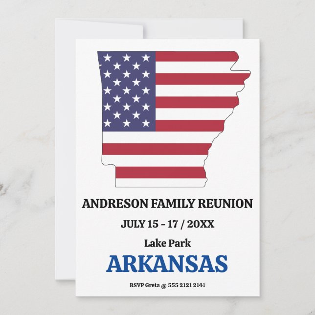 ARKANSAS FAMILY REUNION STATE KARTA USA flagga Inbjudningar (Framsida)