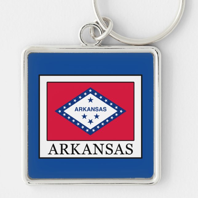 Arkansas Fyrkantig Silverfärgad Nyckelring (Framsidan)
