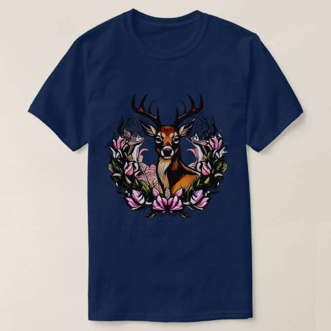 Arkansas Hjort med Antlers och Apple Blommar Tatto T Shirt (Design framsida)