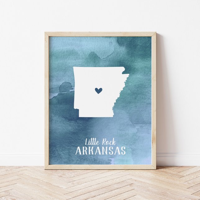 Arkansas Karta Blue Watercolor Personlig Art Poster (Skapare uppladdad)