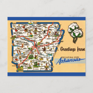 Arkansas karta färgglad vintage vykort