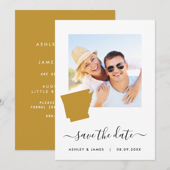 Arkansas Karta Photo Bröllop spara datum Card Datumet (Fram/baksida)