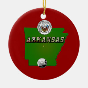 Arkansas Karta, Seal och State Faux-kvarteret Julgransprydnad Keramik