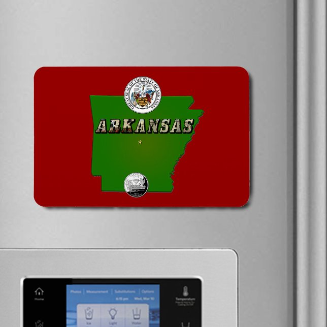 Arkansas Karta, Seal och State Faux-kvarteret Magnet (Arkansas Map, Seal and State Faux Quarter Flexible Magnet)
