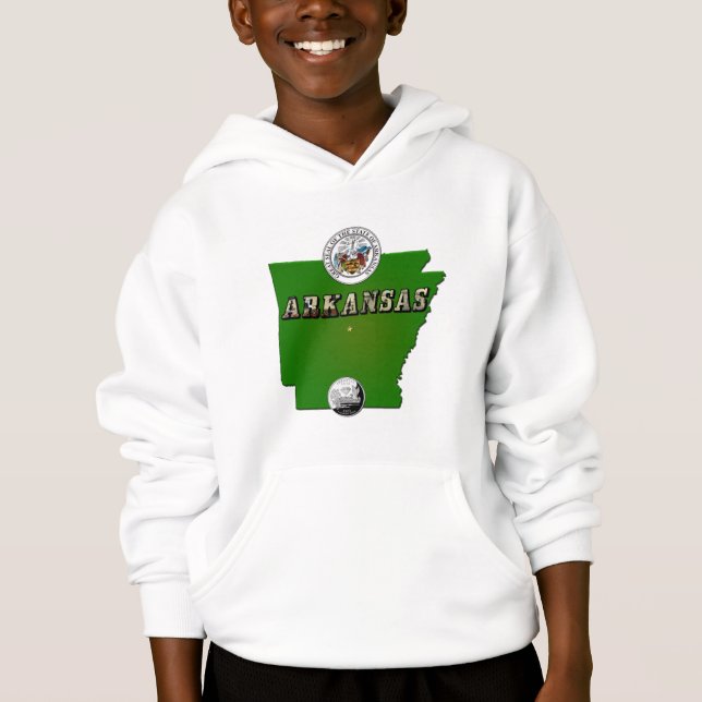Arkansas Karta, Seal och State Faux-kvarteret T-shirt (Framsida)