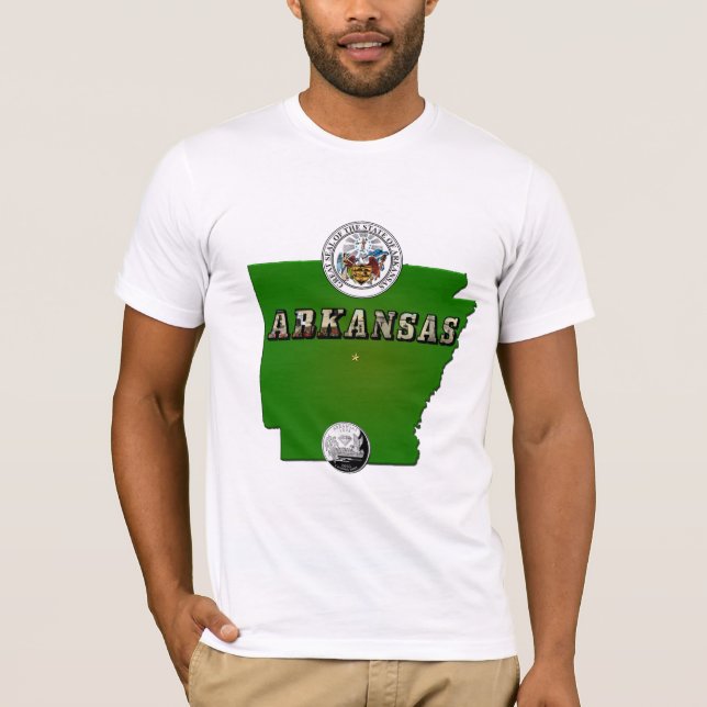 Arkansas Karta, Seal och State Faux-kvarteret T-shirt (Framsida)